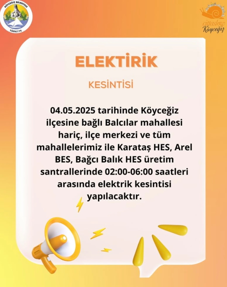 Köyceğiz’de 4 Saatlik Elektrik Kesintisi Uygulanacak